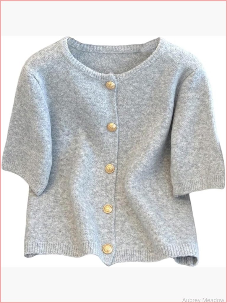 Short Sleeve Button Up Cardigan Sweater Lightweight Cable Knit